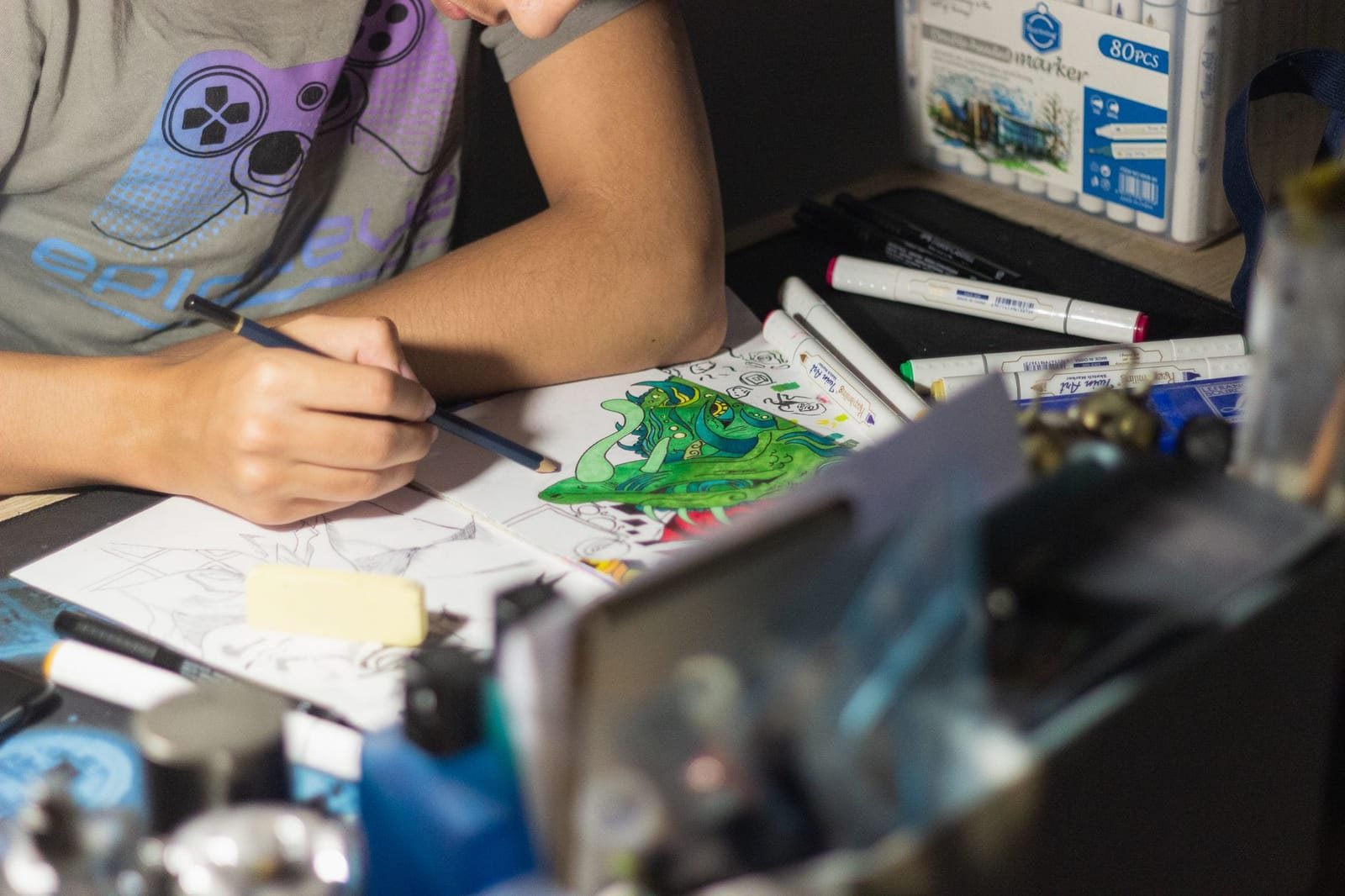 Illustrator at work on children's book art